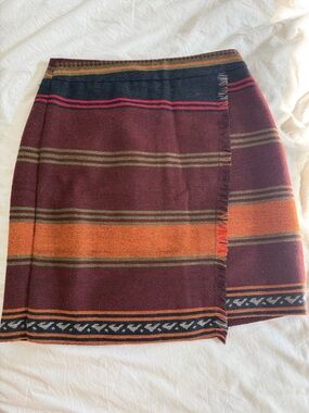 Striped Wrap Skirt in Burgundy and Orange